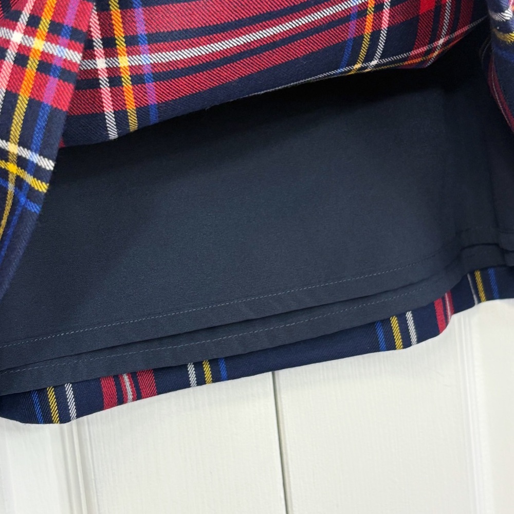 Talbots Preppy Navy Blue & Red Multi Plaid Tartan Wool Mini Skirt 12P - Picture 9 of 15